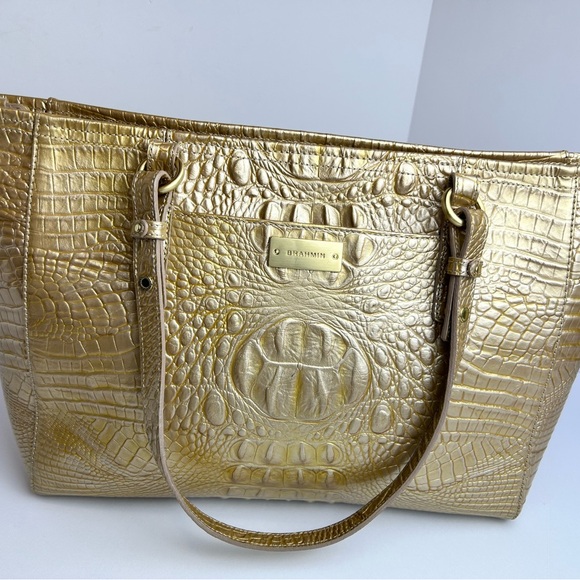 Brahmin Gold Embossed Crocodile Large Leather Bag Small Keychain Wallet Dust Bag - Picture 7 of 15